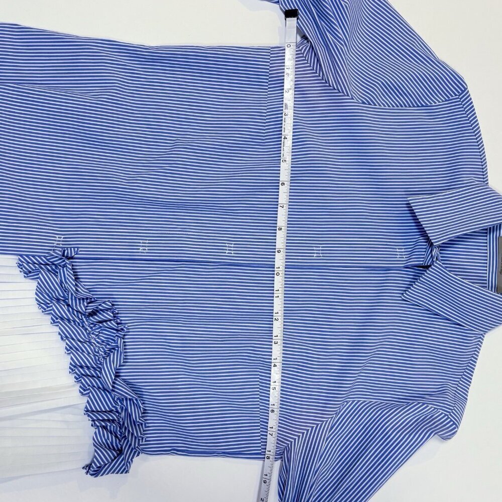 D. Exterior Button Up Blouse Ruffled Pinstripe Pleated Peekaboo Italy Medium - Picture 6 of 6